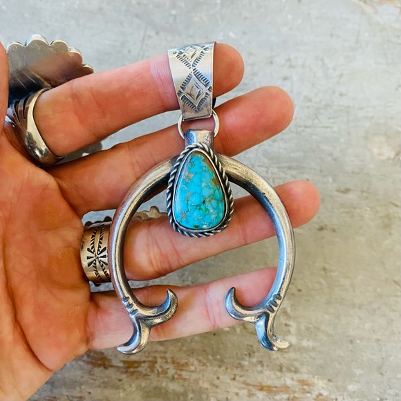 SOLD ♥️ Apache ♥️ Rosella Paxson & Floyd Begay Sterling & Turquoise Pendant - Picture 1 of 10